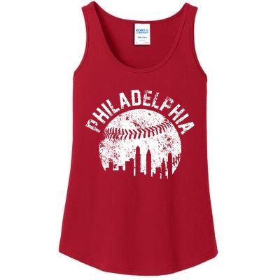 Philadelphia Baseball City Skyline Vintage Ladies Essential Tank