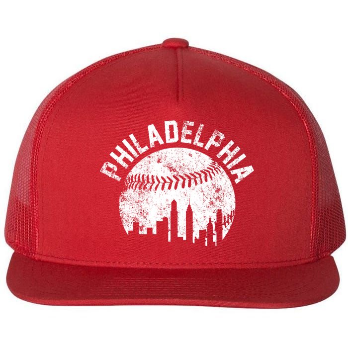 Philadelphia Baseball City Skyline Vintage Flat Bill Trucker Hat