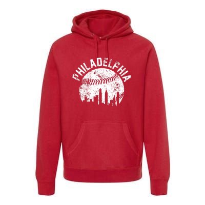 Philadelphia Baseball City Skyline Vintage Premium Hoodie