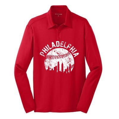 Philadelphia Baseball City Skyline Vintage Silk Touch Performance Long Sleeve Polo