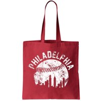 Philadelphia Baseball City Skyline Vintage Tote Bag