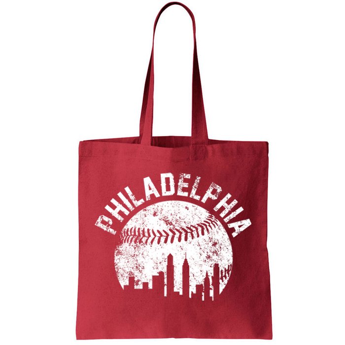 Philadelphia Baseball City Skyline Vintage Tote Bag