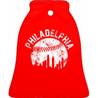 Philadelphia Baseball City Skyline Vintage Ceramic Bell Ornament