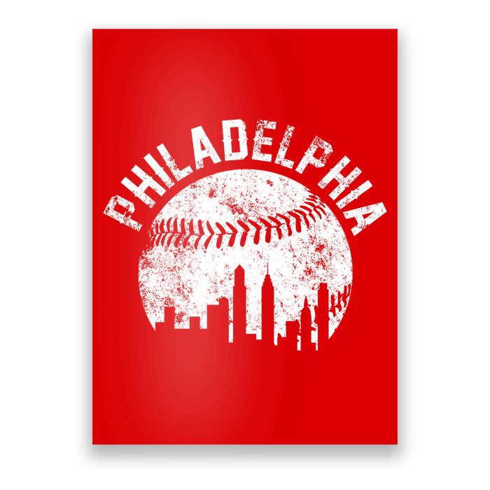 Philadelphia Baseball City Skyline Vintage Poster