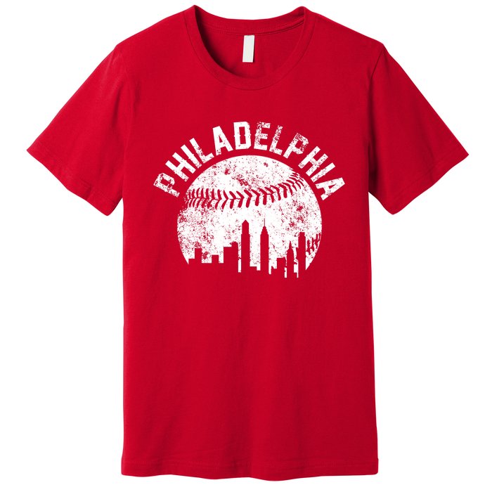 Philadelphia Baseball City Skyline Vintage Premium T-Shirt