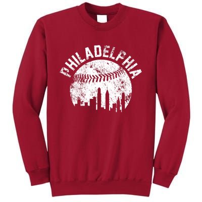 Philadelphia Baseball City Skyline Vintage Tall Sweatshirt