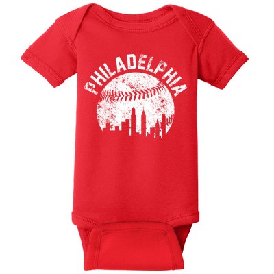 Philadelphia Baseball City Skyline Vintage Baby Bodysuit