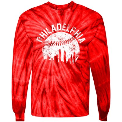 Philadelphia Baseball City Skyline Vintage Tie-Dye Long Sleeve Shirt