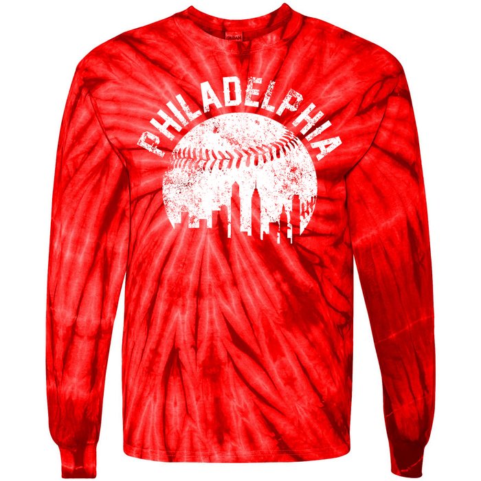 Philadelphia Baseball City Skyline Vintage Tie-Dye Long Sleeve Shirt