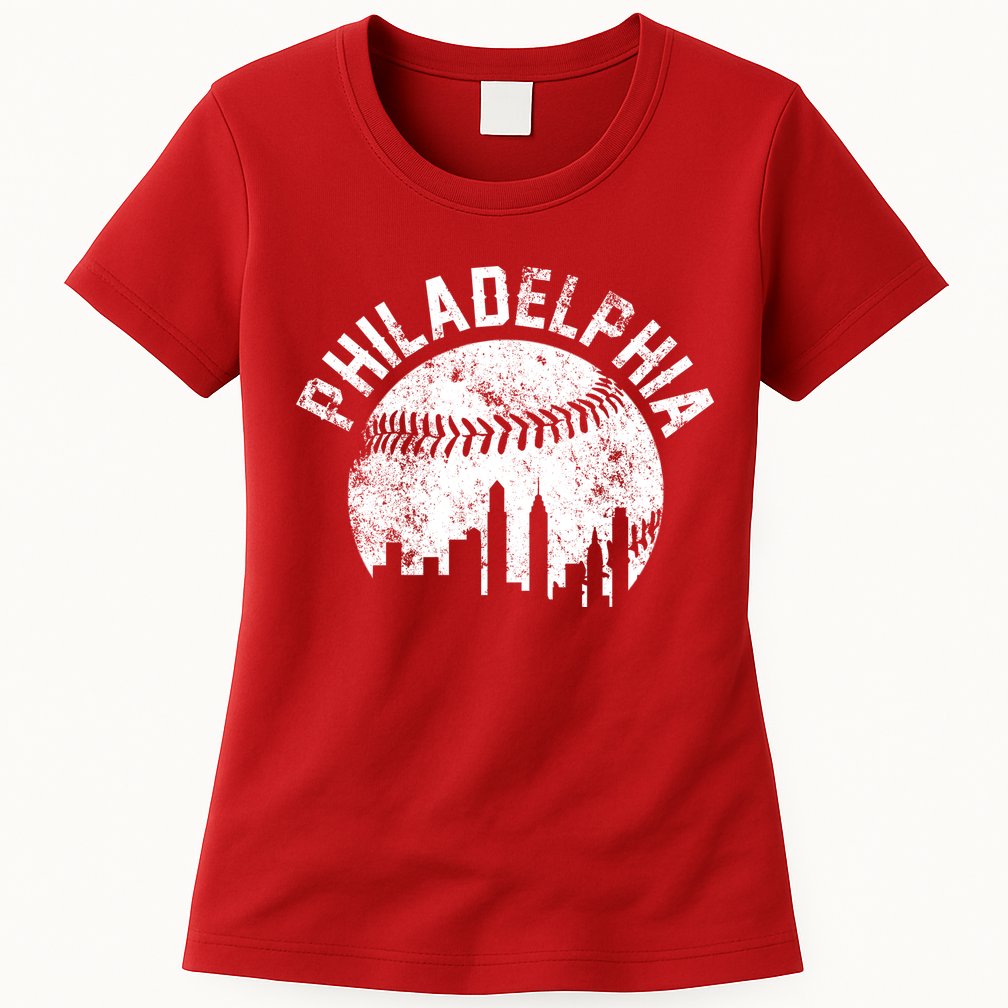 Philadelphia Baseball City Skyline Vintage Womens T-Shirt