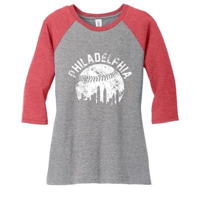 Philadelphia Baseball City Skyline Vintage Women's Tri-Blend 3/4-Sleeve Raglan Shirt