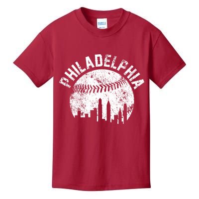 Philadelphia Baseball City Skyline Vintage Kids T-Shirt