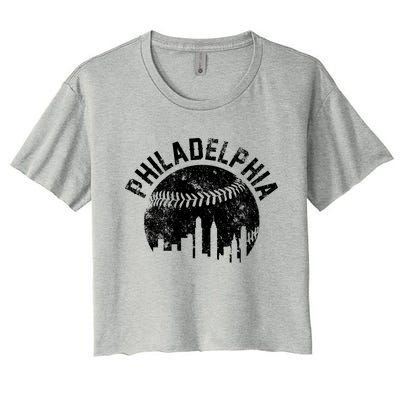 Philadelphia Baseball City Skyline Vintage Women's Crop Top Tee