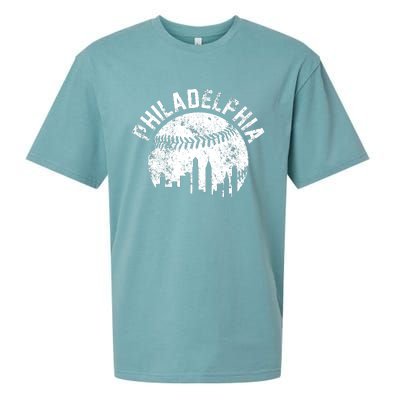 Philadelphia Baseball City Skyline Vintage Sueded Cloud Jersey T-Shirt