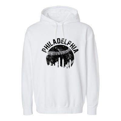 Philadelphia Baseball City Skyline Vintage Garment-Dyed Fleece Hoodie