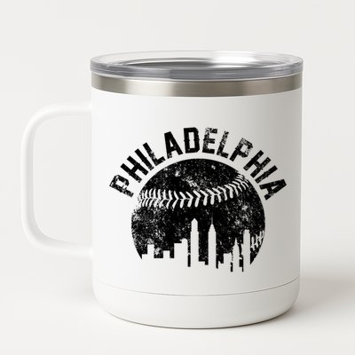 Philadelphia Baseball City Skyline Vintage 12 oz Stainless Steel Tumbler Cup