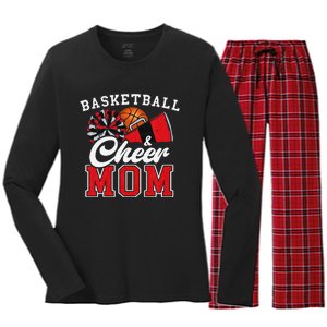 Proud Basketball & Cheer Mom Cheerleader Mom Mama Red Women's Long Sleeve Flannel Pajama Set 