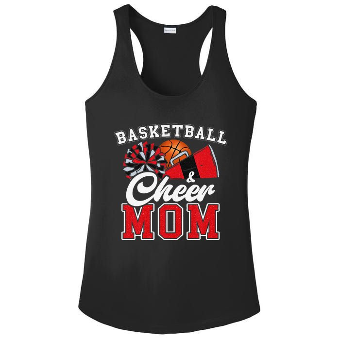 Proud Basketball & Cheer Mom Cheerleader Mom Mama Red Ladies PosiCharge Competitor Racerback Tank