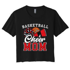 Proud Basketball & Cheer Mom Cheerleader Mom Mama Red Women's Crop Top Tee