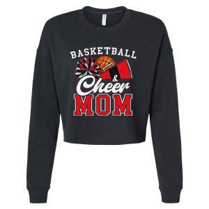 Proud Basketball & Cheer Mom Cheerleader Mom Mama Red Cropped Pullover Crew