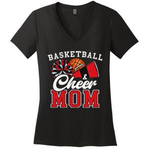 Proud Basketball & Cheer Mom Cheerleader Mom Mama Red Women's V-Neck T-Shirt