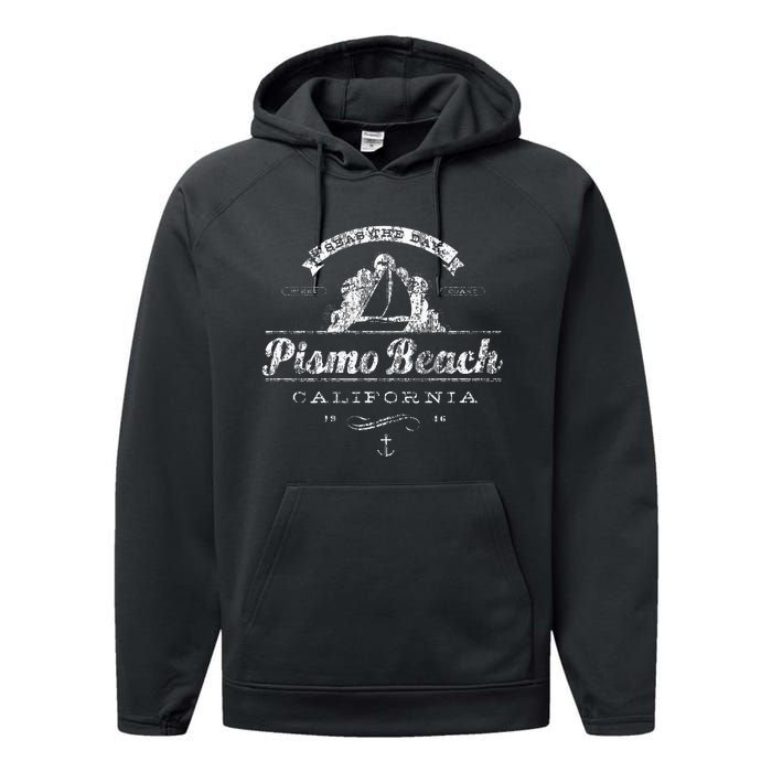 Pismo Beach CA Sailboat Vintage Nautical Performance Fleece Hoodie