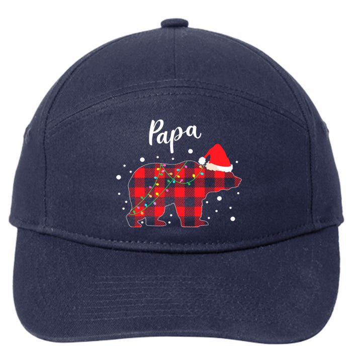 Papa Bear Christmas Pajama Red Plaid Buffalo Matching Family 7-Panel Snapback Hat