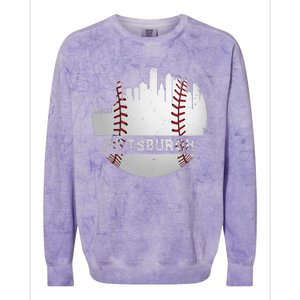 Pittsburgh Baseball Cityscape Distressed Novelty Pirate Gift Colorblast Crewneck Sweatshirt