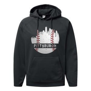 Pittsburgh Baseball Cityscape Distressed Novelty Pirate Gift Performance Fleece Hoodie