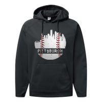 Pittsburgh Baseball Cityscape Distressed Novelty Pirate Gift Performance Fleece Hoodie