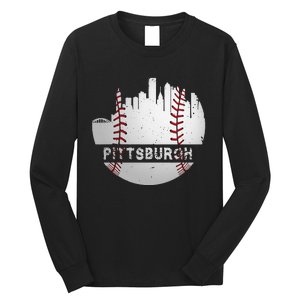 Pittsburgh Baseball Cityscape Distressed Novelty Pirate Gift Long Sleeve Shirt