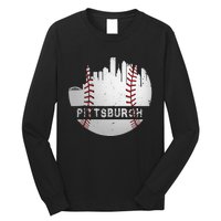 Pittsburgh Baseball Cityscape Distressed Novelty Pirate Gift Long Sleeve Shirt