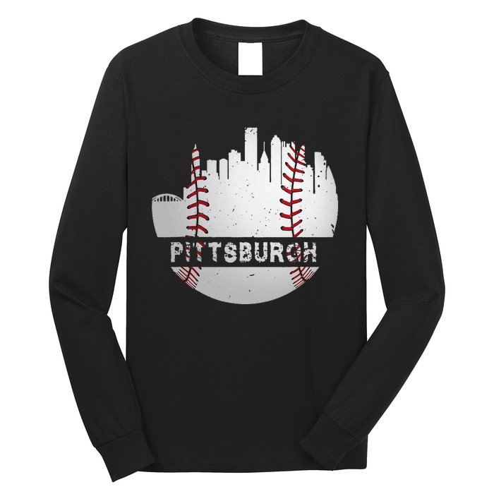 Pittsburgh Baseball Cityscape Distressed Novelty Pirate Gift Long Sleeve Shirt