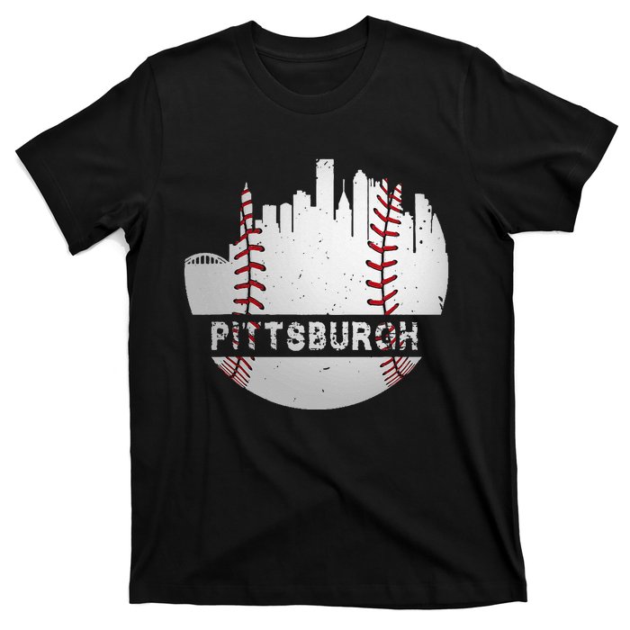 Pittsburgh Baseball Cityscape Distressed Novelty Pirate Gift T-Shirt