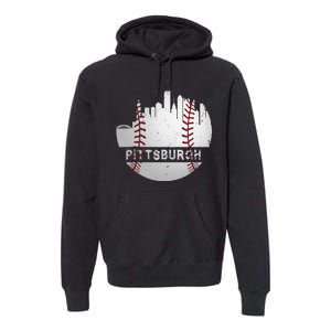 Pittsburgh Baseball Cityscape Distressed Novelty Pirate Gift Premium Hoodie