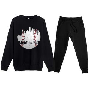 Pittsburgh Baseball Cityscape Distressed Novelty Pirate Gift Premium Crewneck Sweatsuit Set