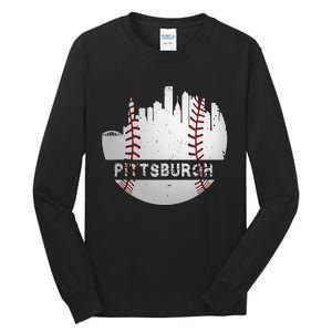 Pittsburgh Baseball Cityscape Distressed Novelty Pirate Gift Tall Long Sleeve T-Shirt