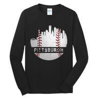 Pittsburgh Baseball Cityscape Distressed Novelty Pirate Gift Tall Long Sleeve T-Shirt