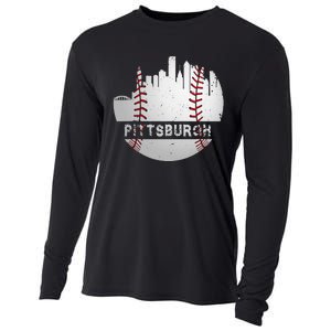 Pittsburgh Baseball Cityscape Distressed Novelty Pirate Gift Cooling Performance Long Sleeve Crew