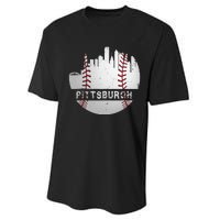 Pittsburgh Baseball Cityscape Distressed Novelty Pirate Gift Performance Sprint T-Shirt