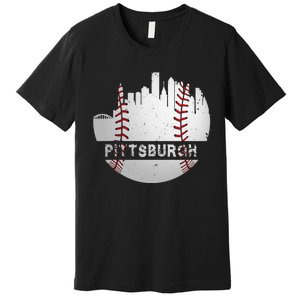 Pittsburgh Baseball Cityscape Distressed Novelty Pirate Gift Premium T-Shirt