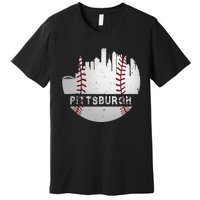 Pittsburgh Baseball Cityscape Distressed Novelty Pirate Gift Premium T-Shirt