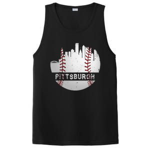 Pittsburgh Baseball Cityscape Distressed Novelty Pirate Gift PosiCharge Competitor Tank