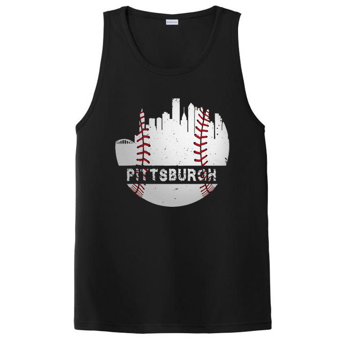 Pittsburgh Baseball Cityscape Distressed Novelty Pirate Gift PosiCharge Competitor Tank