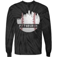 Pittsburgh Baseball Cityscape Distressed Novelty Pirate Gift Tie-Dye Long Sleeve Shirt