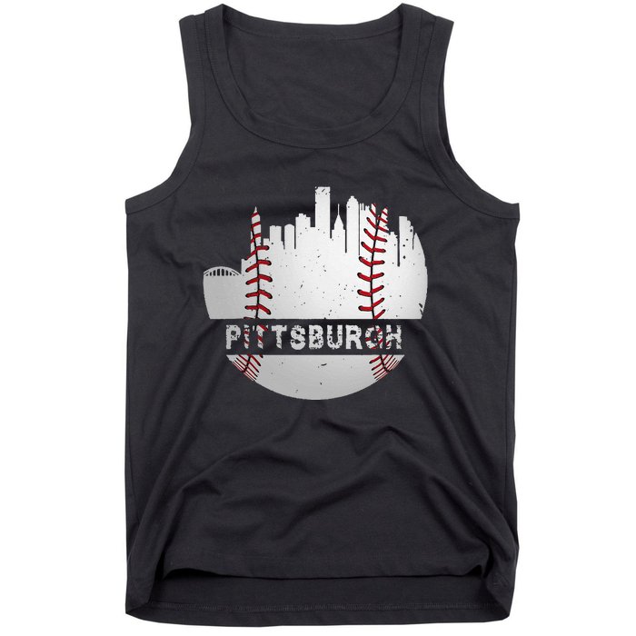 Pittsburgh Baseball Cityscape Distressed Novelty Pirate Gift Tank Top