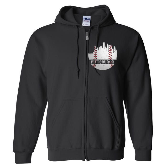 Pittsburgh Baseball Cityscape Distressed Novelty Pirate Gift Full Zip Hoodie