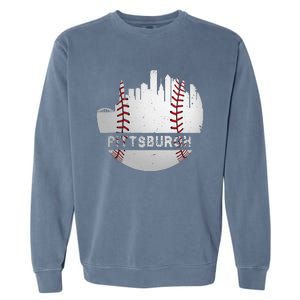 Pittsburgh Baseball Cityscape Distressed Novelty Pirate Gift Garment-Dyed Sweatshirt