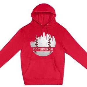 Pittsburgh Baseball Cityscape Distressed Novelty Pirate Gift Premium Pullover Hoodie