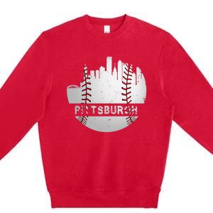 Pittsburgh Baseball Cityscape Distressed Novelty Pirate Gift Premium Crewneck Sweatshirt